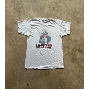 Vintage Early 80s U.S. Army Uncle Sam Recruitment White Tee Size Small USA Made